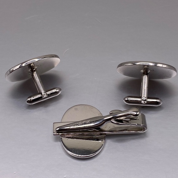 Men’s Initial J Cuff Links & Tie Clip Black and Silver - Picture 3 of 5
